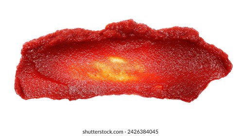 Double concentrated tomato paste spread isolated on white, top view