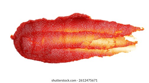 Double concentrated tomato paste spread isolated on white, top view
