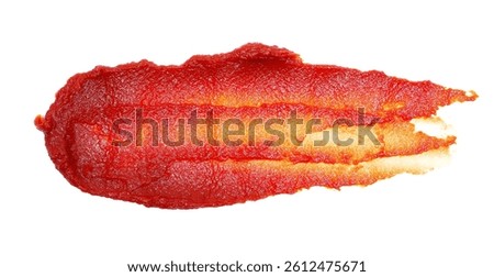 Double concentrated tomato paste spread isolated on white, top view	