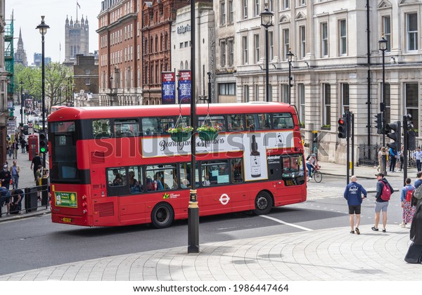 A double decker bus, red London bus. UK, London, May\
29, 2021