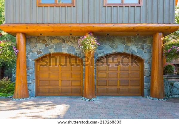 Double Door Garage Modern Log House Stock Photo Edit Now 219268603
