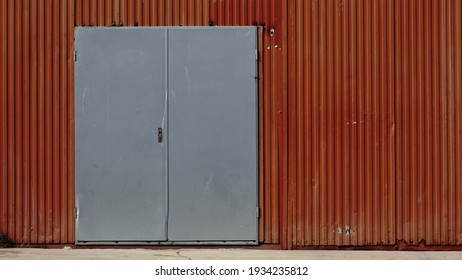 Double Door In Industrial Factory Metal Facade