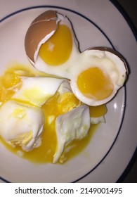 Double Egg Yolk. Half Boil Eggs.