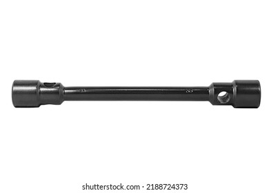 Double Ended Black Wheel Nut Wrench, Reinforced, Size 32x33 Millimeters Isolated On A White Background