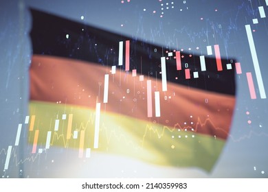 Double exposure of abstract creative financial chart hologram on German flag and blue sky background, research and strategy concept - Powered by Shutterstock