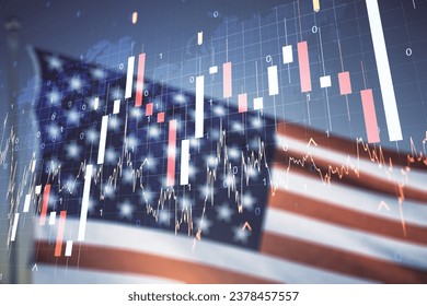 Double exposure of abstract creative financial diagram and world map on US flag and blue sky background, banking and accounting concept - Powered by Shutterstock - Get 15% off with code: PIKWIZARD15