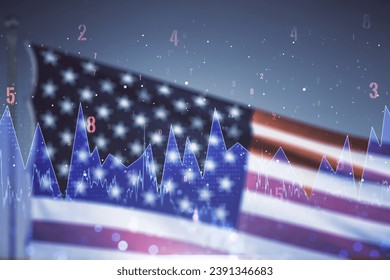 Double exposure of abstract creative statistics data hologram on US flag and blue sky background, analytics and forecasting concept - Powered by Shutterstock