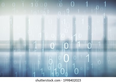 Double exposure of abstract virtual binary code hologram on empty modern office background. Database and programming concept - Powered by Shutterstock - Get 15% off with code: PIKWIZARD15