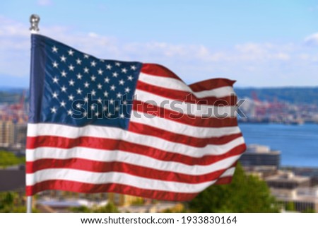 Double exposure of abstract virtual global chart and USA flag