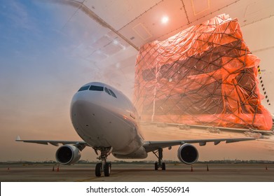 Double Exposure Of Air Cargo Freighter