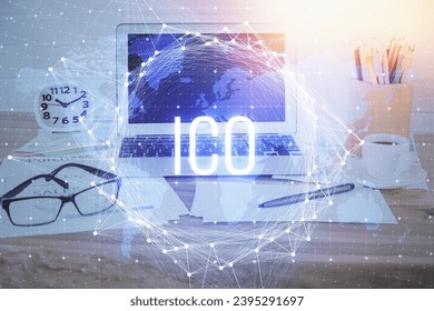 Double exposure of blockchain and crypto economy theme hologram and table with computer background. Concept of bitcoin cryptocurrency. - Shutterstock ID 2395291697