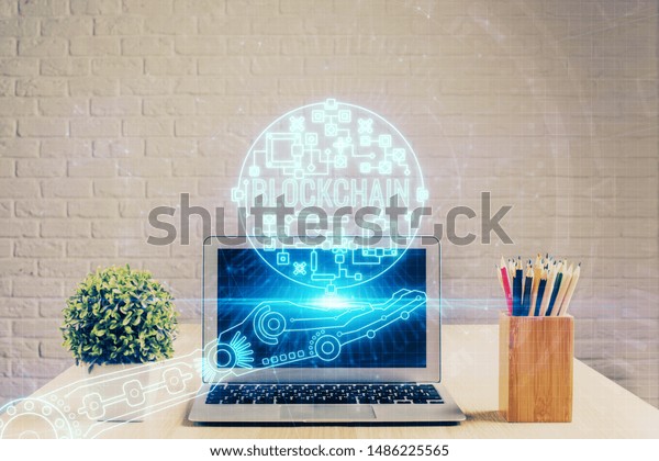 Double Exposure Blockchain Crypto Economy Theme Stock Photo Edit