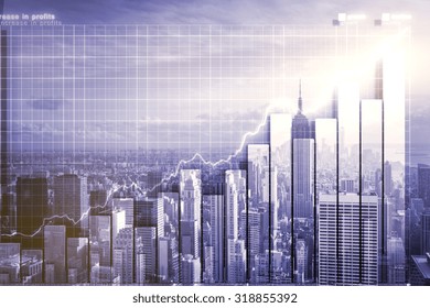 Double Exposure With Business Graph And City Skyline