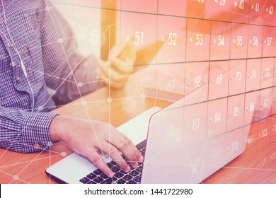 Double exposure of business man using laptop and smartphone and old post office boxes  for mass communication, social network and business concept background - Powered by Shutterstock