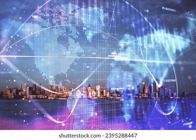 Double exposure of business theme hologram drawing and city veiw background. Concept of success. - Shutterstock ID 2395288447