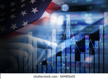 Double exposure of business woman are trading USA stock market by using digital tablet - Powered by Shutterstock