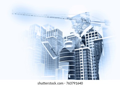 Double Exposure Businessman or Architect use Digital Wireless Mobile Phone with City Building and Expressway as Light High Speed Internet Technology for Business industrial Telecommunication Concept
