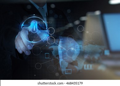 double exposure of Businessman hand working with a Cloud Computing diagram on the new computer interface as concept - Shutterstock ID 468435179