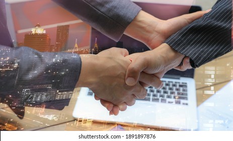Double exposure of Businessman holding hands to take care and help each other.Business and investment Concept - Shutterstock ID 1891897876