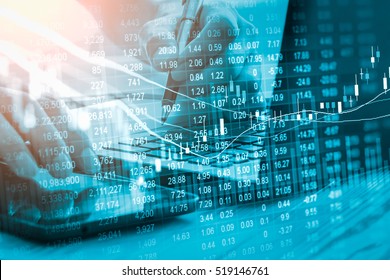 Double exposure businessman and stock market or forex graph suitable for financial investment concept. Economy trends background for business idea and all art work design. Abstract finance background.