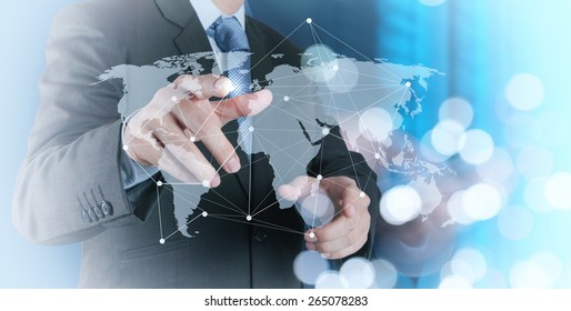Double exposure of businessman working with new modern computer show social network structure as concept  - Shutterstock ID 265078283