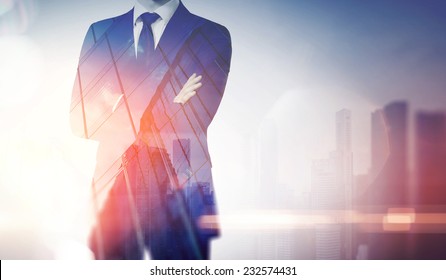 Double Exposure Of City And Business Man