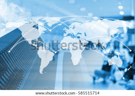 Double exposure city and global business network connection with dollar and trading graph. Elements of this image furnished by NASA