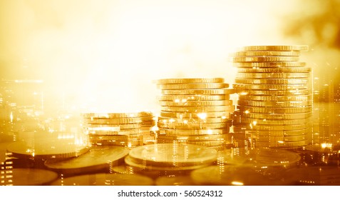 Double exposure of city and stack of coins for finance and banking concept - Powered by Shutterstock