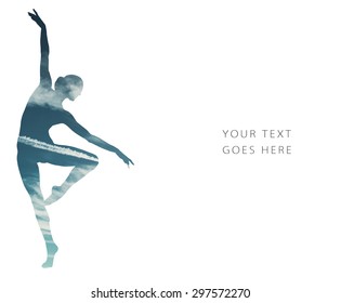 Double exposure of classical dancer and cloudscape card