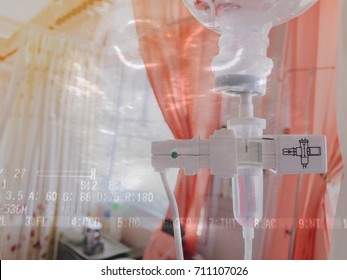 Double Exposure Of Close Up Of Doctor And Nurse With Infusion Pump, Medical Research,ultrasound And Syringe And Development Concept.