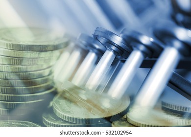 Double exposure  coin and dumbbell background. Invest in healthy and gym concept - Shutterstock ID 532102954