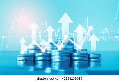 Double exposure of coin stack with graph stock market for financial and business concept idea. - Shutterstock ID 2288258025