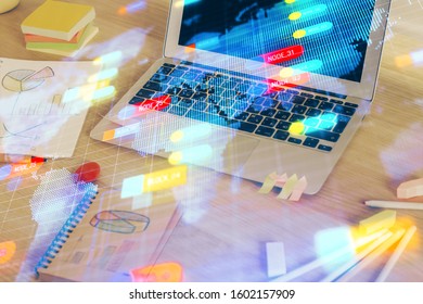 Double exposure of computer and technology theme hud. Concept of innovation.