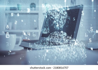 Double exposure of computer and technology theme hud. Concept of innovation.