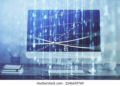 Double exposure of computer and technology theme hud. Concept of innovation. - Shutterstock ID 2246659769