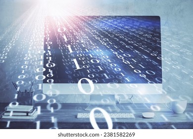 Double exposure of computer and technology theme hud. Concept of innovation.
