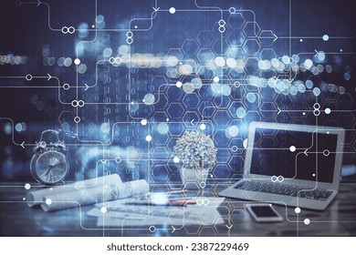 Double exposure of computer and technology theme hud. Concept of innovation.