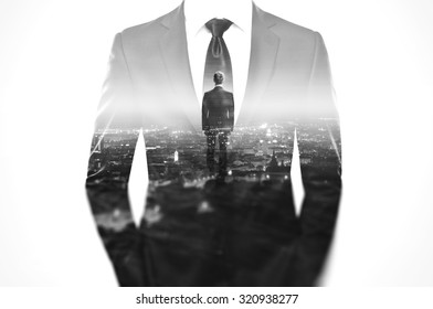 Double Exposure Concept With Business Man In Modern Suit