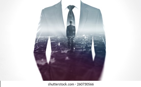 Double exposure concept with businessman silhouette