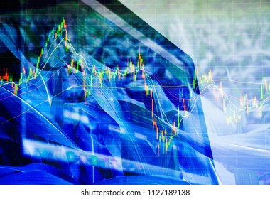 Double Exposure Corn Crop Field Season, Stock Trading Computer Screen And Technical Price Chart With Volatility Agricultural And Commodities E-commerce Online, Wholesale, Future Trading Market Concept