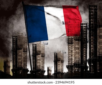 Double exposure creative hologram of unfinished super high-rise building and French flag. Describing the French real estate collapse, rising prices, financial turmoil, and inflation         - Shutterstock ID 2394694195