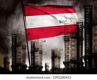 Double exposure creative holophoto of unfinished super high-rise building and Austrian flag. Describe Austria's real estate crash, price increases, financial instability and inflation - Shutterstock ID 2395200453