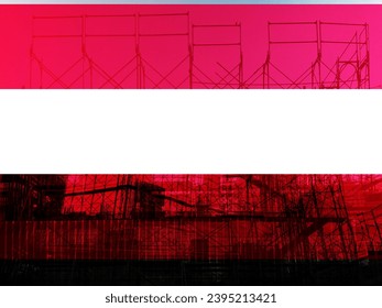 Double exposure creative holophoto of unfinished super high-rise building and Austrian flag. Describe Austria's real estate crash, price increases, financial instability and inflation - Shutterstock ID 2395213421