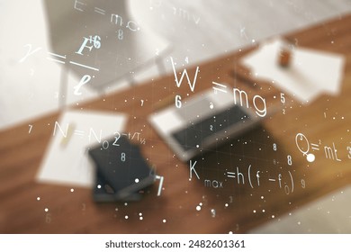 Double exposure of creative scientific formula concept and modern desktop with laptop on background, research and development concept - Powered by Shutterstock