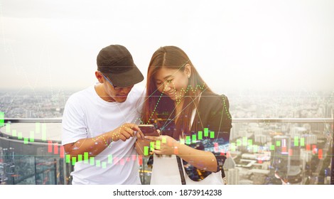 Double exposure of data analytics report and key performance indicators  for Business strategy, Stock market indicator or forex trading graph and financial investment on two people background - Powered by Shutterstock