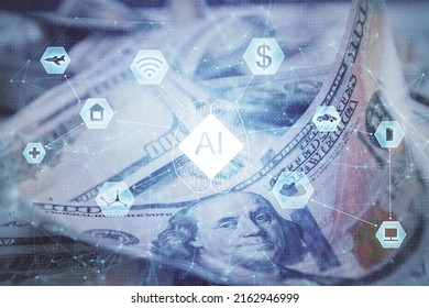 Double exposure of data theme drawing over us dollars bill background. Technology concept. - Shutterstock ID 2162946999
