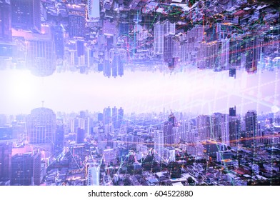 Double Exposure Digital Parallel World With Stock Chart