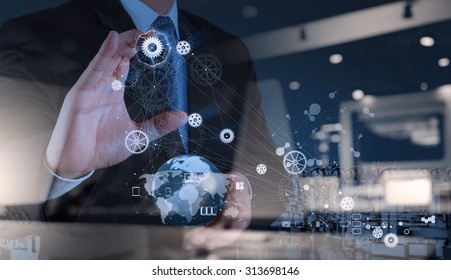 double exposure of engineer businessman hand works industry diagram on virtual computer as concept - Shutterstock ID 313698146