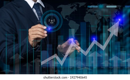 Double exposure of financial graph. Stock market chart. Businessman hand working on stock market or forex graph, Forex investment business internet technology concept.