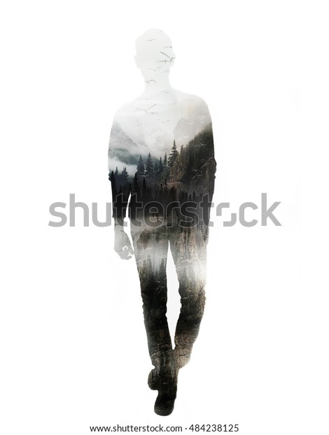 Double Exposure Full Body Portrait Man Stock Photo Edit Now